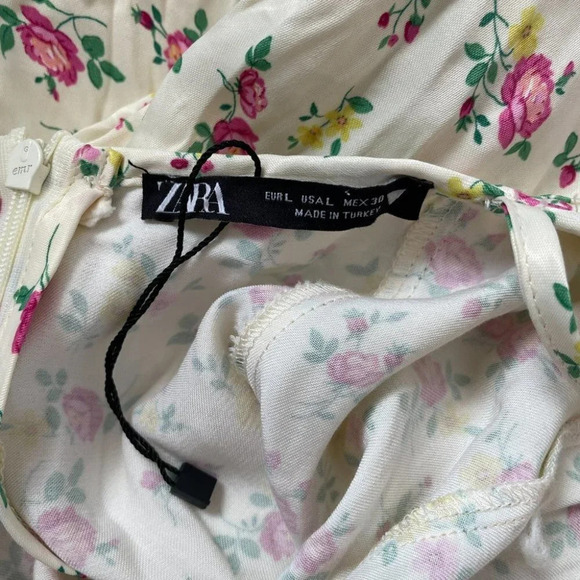 Zara Ditsy Floral Open Back  Mini Slip Dress Yellow Pink Rose NWOT Size Large - Picture 12 of 14